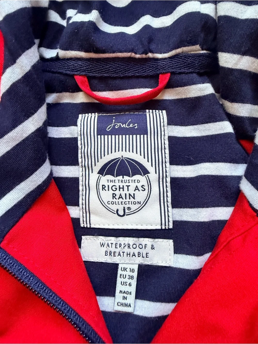 Joules Coast Right As Rain Jacket Women US 6 Red Waterproof Hooded NWT
